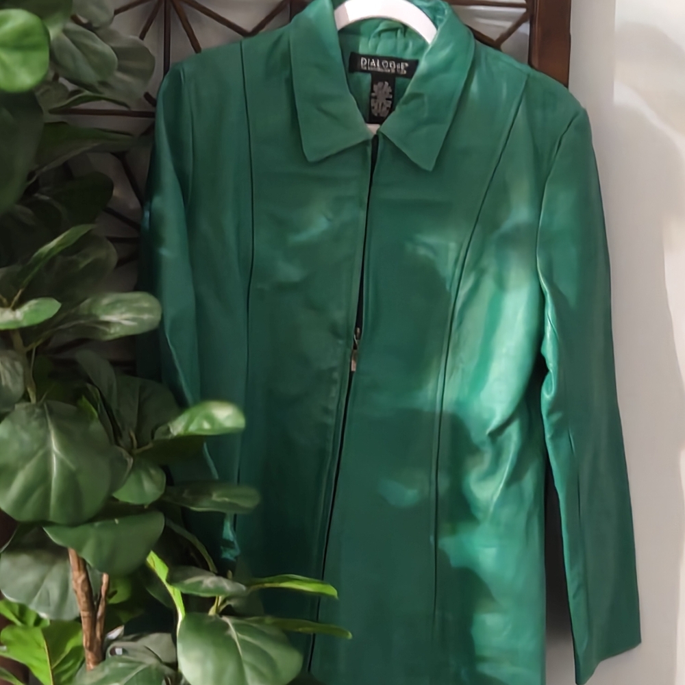 Dialogue Vibrant Green Leather Jacket